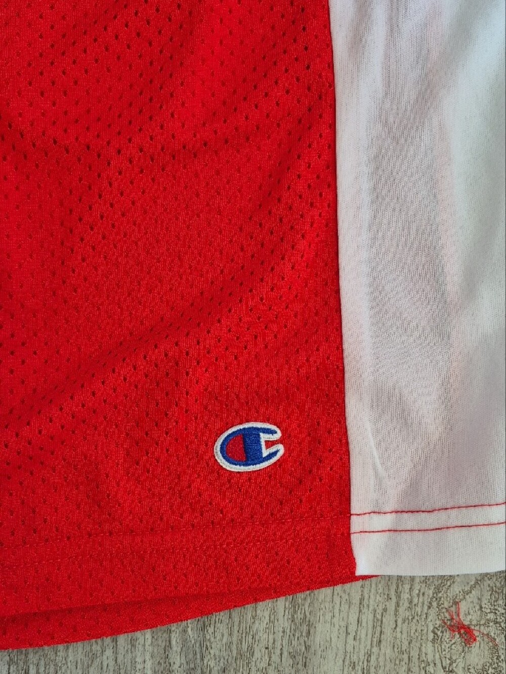 Champion Red Athletic Mesh Shorts with White Side Panels - Picture 2 of 6